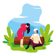 man and woman talking in the landscape