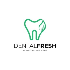 Dental with leaf logo design vector template.Fresh dental illustration symbol