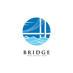 Bridge on the river logo design vector template.Bridge and river illustration	
