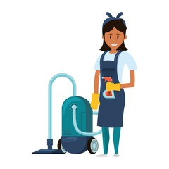 Cleaner worker with cleaning products and equipment