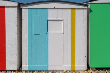 Obraz na płótnie Canvas Le Havre, France - 06 01 2019: Colorful beach cabin
