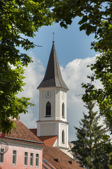 Fototapeta na wymiar Bistrita,ROMANIA ,Reformed Church in 2019