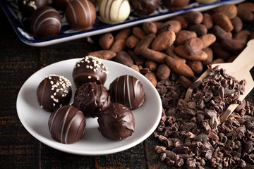 Chocolate Truffles on a Rustic Wooden Table