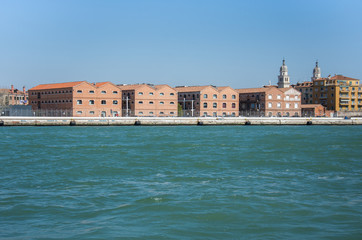 Fototapeta na wymiar Venice, Italy: Venice overview, panoramic view from the boat, 2019