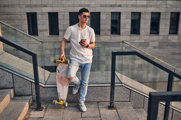 Young guy with longboard