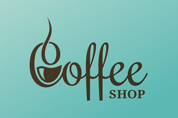 Coffee lettering design. Cup of coffee logo vector