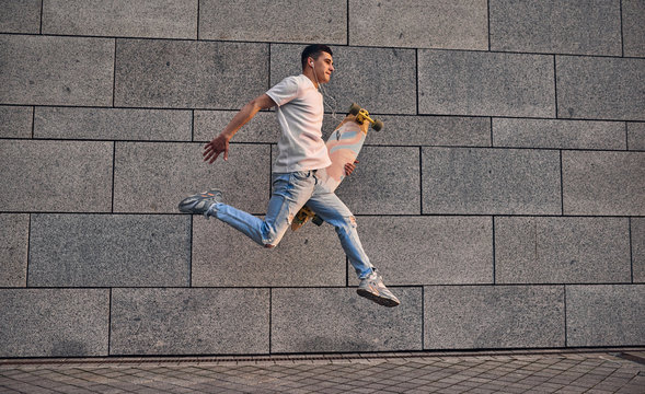 Young guy with longboard