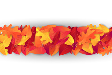Autumn leaves divider strip. Realistic vector illustration.