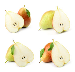 Set of sweet ripe pears on white background