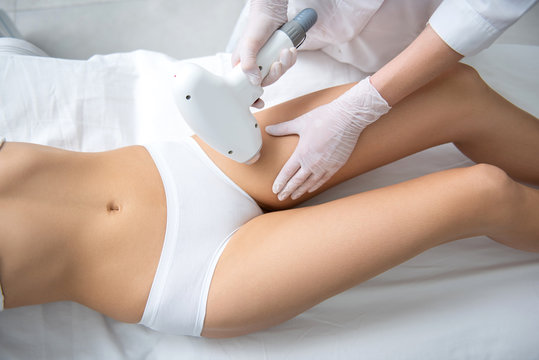 Female on bikini line laser epilation procedure
