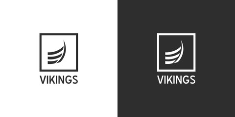 Modern black and white Viking boat silhouette logo