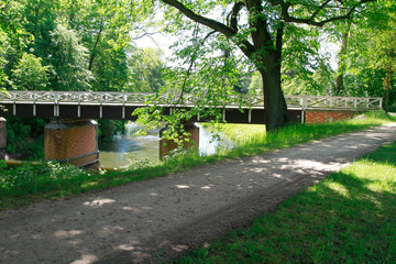  Double bridge in Muskauer Park,  Prince Pueckler Park, Bad Muskau, Saxony, Germany, Europe, Bad Muskau, Saxony, Germany, Europe