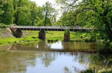  Double bridge in Muskauer Park,  Prince Pueckler Park, Bad Muskau, Saxony, Germany, Europe, Bad Muskau, Saxony, Germany, Europe