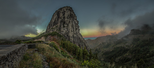 Los roques and famous Agando rock - cult place near Garajonay national park at La Gomera. Old...