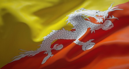 Official Bhutanese flag. Kingdom of Bhutan.