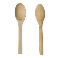 two wooden spoons, top view, spoons from light wood, rustic style