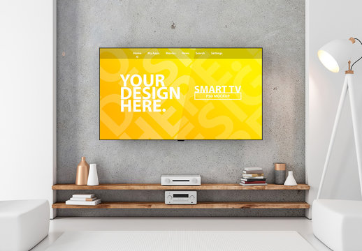 Smart TV Mockup on Living Room Wall