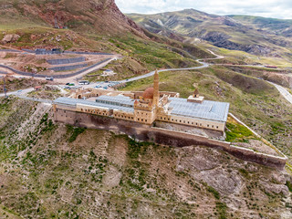 Aerial view of Ishak Pasha Palace is a semi-ruined palace and administrative complex located in the...