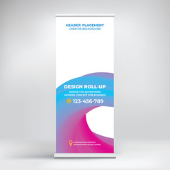 Banner design, roll-up stand for advertising, layout for conferences, seminars, poster template for placing photos and text. Creative background for presentation