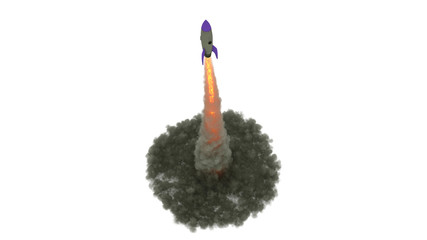 Cartoon Rocket launch on white background. 3d illustration