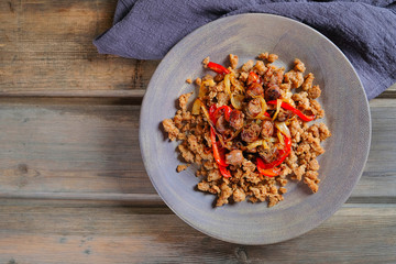 Traditional dish of Eastern Spain. teruel Migas. Template for menu and advertising