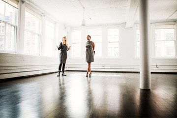 Fototapeta premium Female real estate agent showing apartment to woman