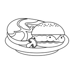 Tasty barbecue grilled food cartoon in black and white