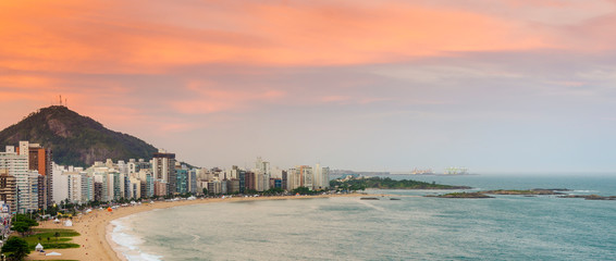 Spectacular sunset over Costa Beach in Vila Velha , ES , Brazil.