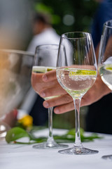 Close up of pouring in aperitif at an outdoor bar