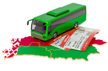 Bus travel in Belarus, concept. 3D rendering