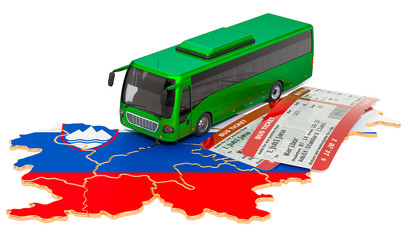 Bus travel in Slovenia, concept. 3D rendering