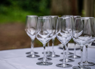 empty champagne glasses for an outdoor party