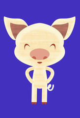 Illustration of a cute piggy standing with eyes closed and arms in jar