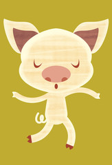 Illustration of a cute piggy whistling with closed eyes