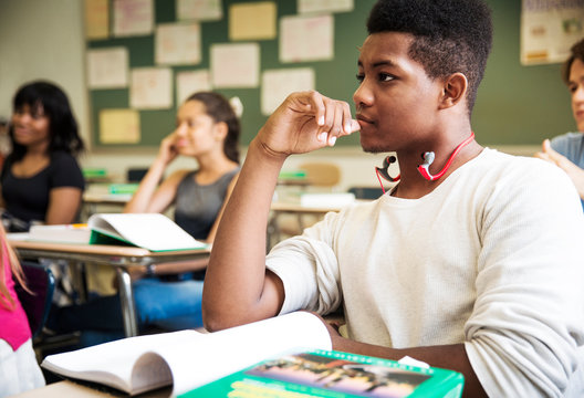 Students listening in classroom