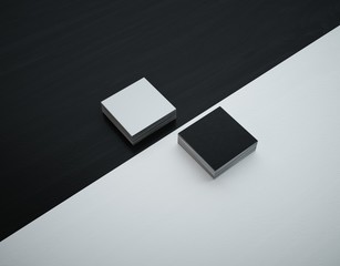 Mockup square business cards. White face and black back.
