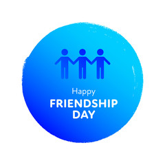Modern gradient vector happy friendship day banner. Blue circle with group of people symbol and white text isolated on white background Holiday design for web, poster, card, party, school event, print