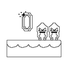 Videogame pixelated character in scenery