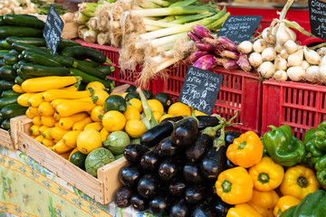 Fresh vegetables on street food market in Aix-en-Provence, France