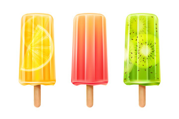 Vector 3d fruit popsicle ice cream set