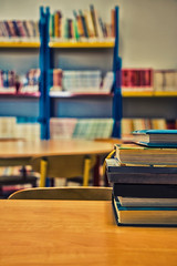 Stack of books in a library
