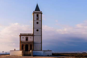  Yellow and white church Las Salinas of Cabo de Gata, in Almadraba de Monteleva. It was built in 1907 and renovated in 2012