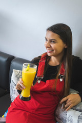 young girl drinking juice