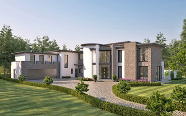 Fototapeta na wymiar 3d rendering modern classic house with luxury design garden