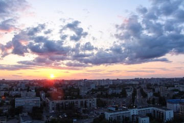 sunset over city