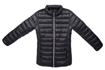Black quilted jacket isolated on a white background