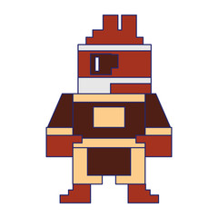 Videogame pixelated ninja character symbol blue lines
