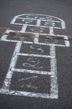 Closeup of hopscotch on the floor