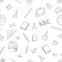 seamless pattern with school elements on return to school in doodle style on white background. Vector illustration