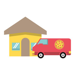 Pizza restaurant and delivery van